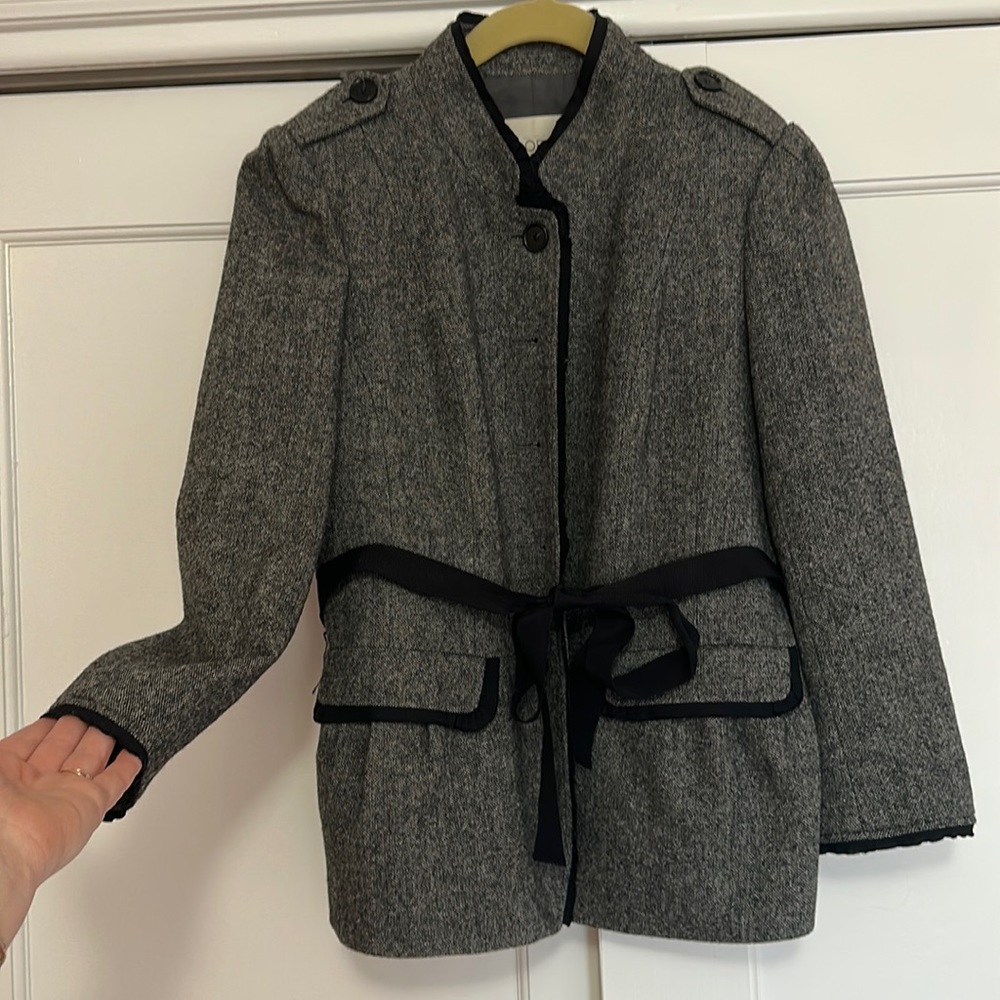 Beautiful charcoal grey & black tweed button up coat with lovely details sz4🖤